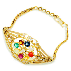 Once Upon A Diamond Bracelet Yellow Gold Vintage Multi-Gemstone Bracelet with Diamonds 18K Yellow Gold