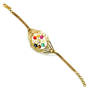 Once Upon A Diamond Bracelet Yellow Gold Vintage Multi-Gemstone Bracelet with Diamonds 18K Yellow Gold