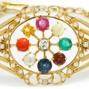 Once Upon A Diamond Bracelet Yellow Gold Vintage Multi-Gemstone Bracelet with Diamonds 18K Yellow Gold