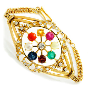 Once Upon A Diamond Bracelet Yellow Gold Vintage Multi-Gemstone Bracelet with Diamonds 18K Yellow Gold