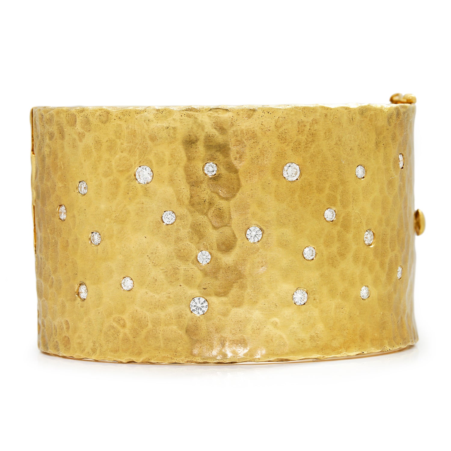 Once Upon A Diamond Bracelet Yellow Gold Wide Hammered Hinged Bangle with Diamonds 18K Yellow Gold 1.04ctw