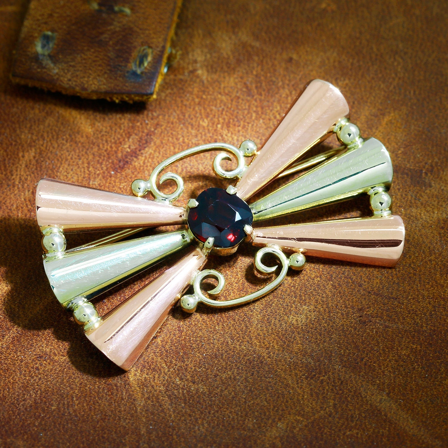 Once Upon A Diamond Brooch Rose & Yellow Gold Vintage Tiffany & Co Garnet Brooch Pin 14K Yellow/Rose Gold