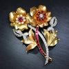 Once Upon A Diamond Brooch Rose & Yellow Gold with Platinum Retro Double Rose Brooch with Rubies and Diamonds in Platinum/Gold