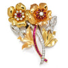 Once Upon A Diamond Brooch Rose & Yellow Gold with Platinum Retro Double Rose Brooch with Rubies and Diamonds in Platinum/Gold