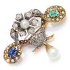 Once Upon A Diamond Brooch Sterling Silver with Yellow & Rose Gold Antique Georgian Snake Brooch Pin with Pearls & Gems