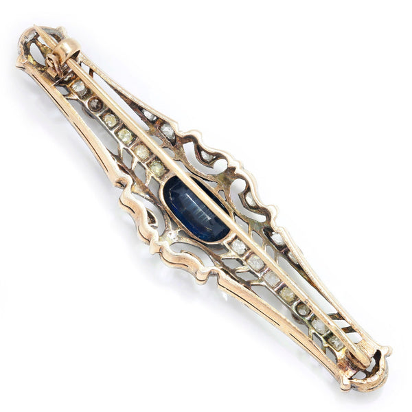 Antique Sapphire & Diamond Open Filigree Brooch Pin 925 14K - Image 2