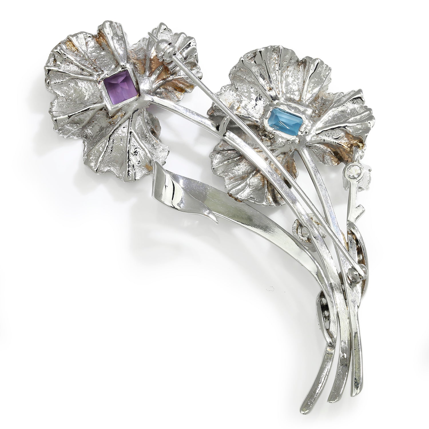 Once Upon A Diamond Brooch White Gold Topaz and Amethyst Flower Brooch Pin with Diamonds White Gold