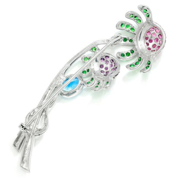 Vintage Multi-Gemstone Flower Brooch Pin 14K White Gold - Image 3