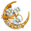 Once Upon A Diamond Brooch Yellow Gold Antique Flower Moon Crescent Brooch Pin with Seed Pearls
