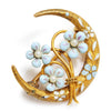Once Upon A Diamond Brooch Yellow Gold Antique Flower Moon Crescent Brooch Pin with Seed Pearls