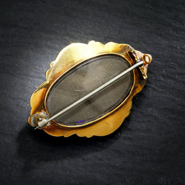 Antique Mourning Jewelry Emerald Brooch with Diamonds Yellow Gold - Image 3