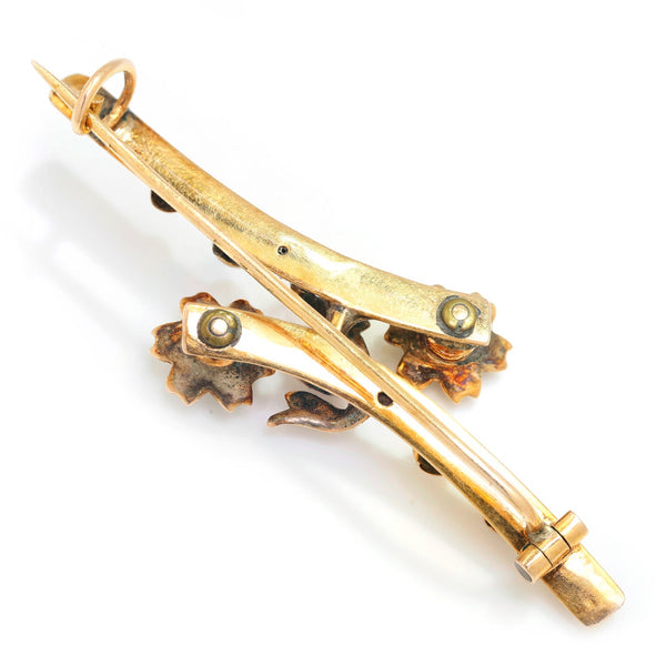 Victorian Emerald & Seed Pearl Rose Flower Brooch Pin 14K Gold - Image 2
