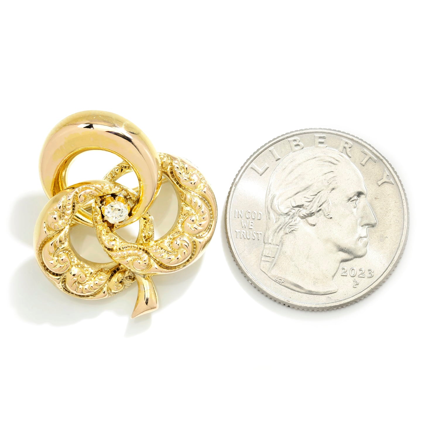 Once Upon A Diamond Brooch Yellow Gold Vintage Diamond Clover Pin 14Kt Yellow Gold