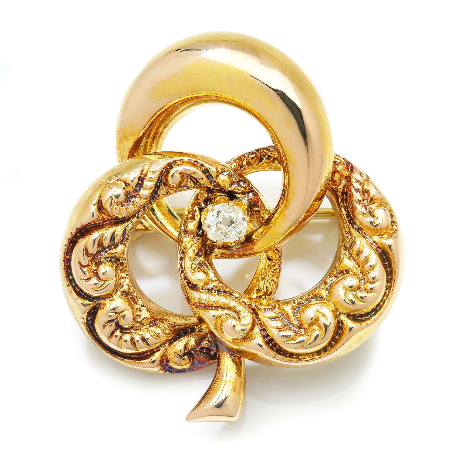 Once Upon A Diamond Brooch Yellow Gold Vintage Diamond Clover Pin 14Kt Yellow Gold