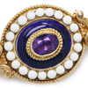 Once Upon A Diamond Brooch Yellow Gold with Blue & White Enamel Antique Amethyst Brooch Lapel Pin with Blue & White Enamel