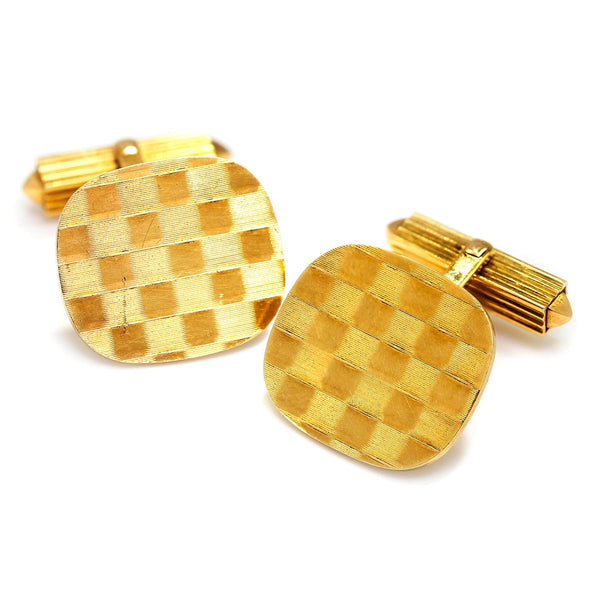 Once Upon A Diamond Cufflinks Yellow Gold Vintage Cartier Cufflinks Checkerboard 18K Yellow Gold