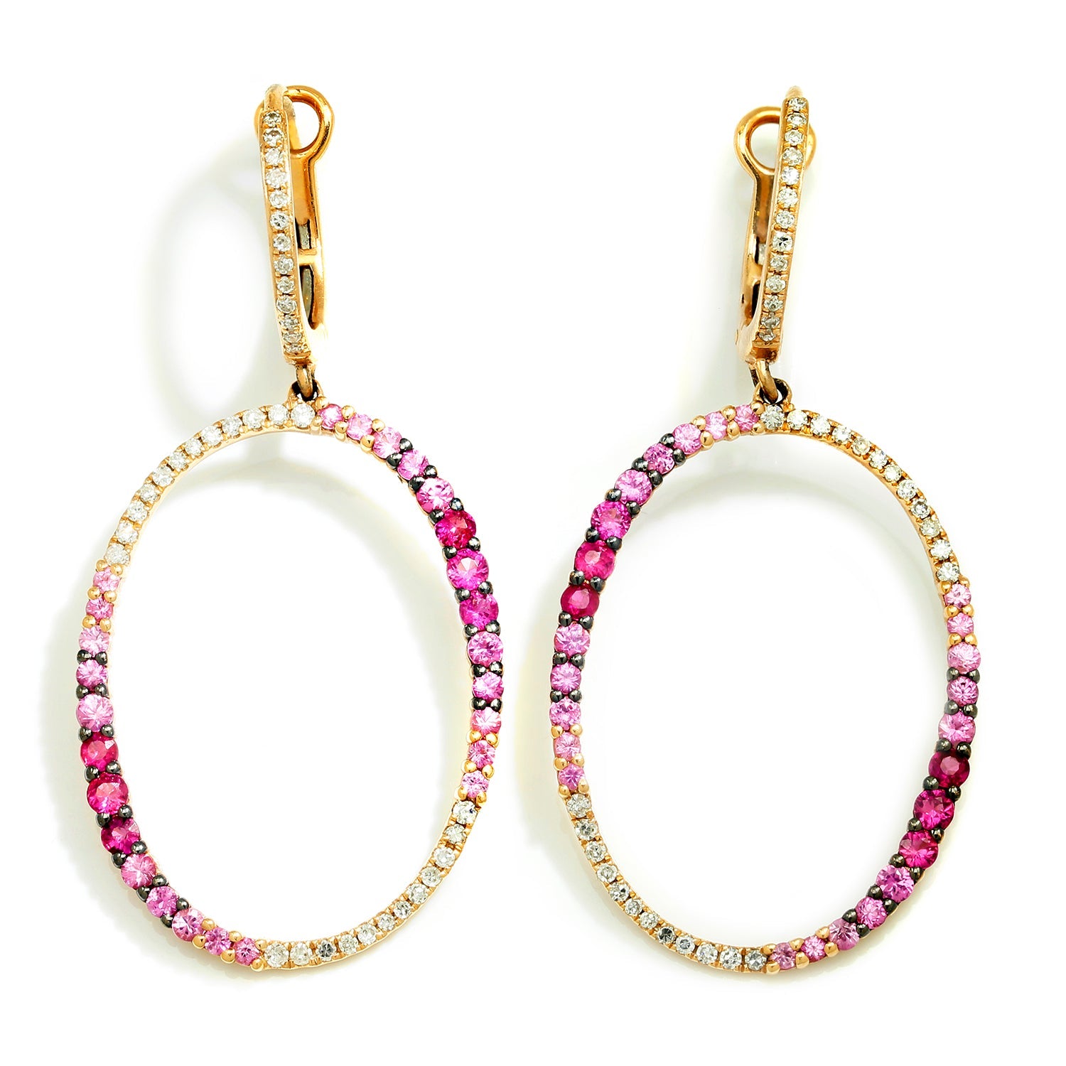 Once Upon A Diamond Earrings Rose Gold Pink Sapphire Loop Dangle Earrings with Diamonds 14K Rose Gold