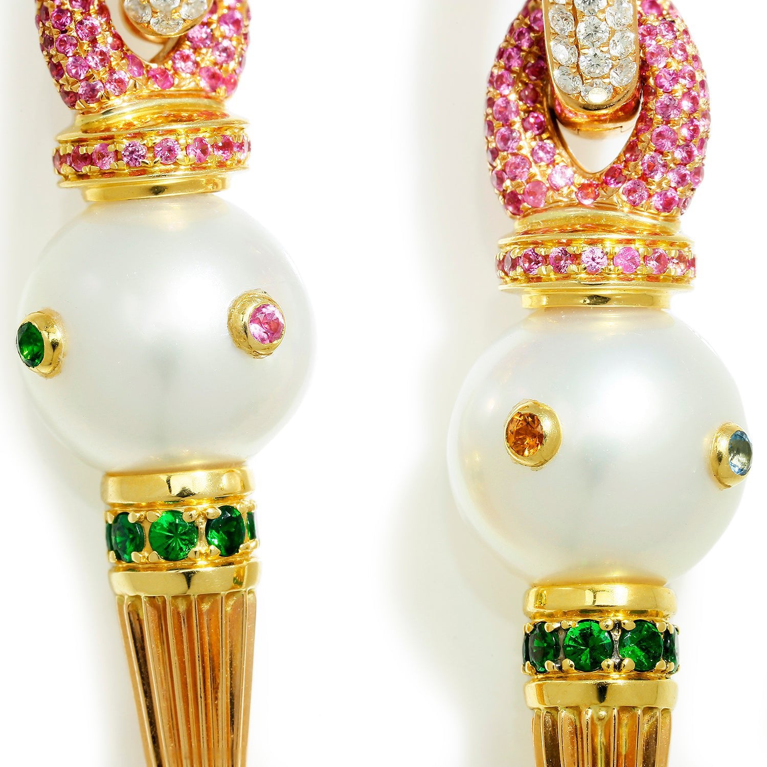 Once Upon A Diamond Earrings Rose & Yellow Gold Rosa Van Parys Pearl Earrings with Diamonds & Gems 18K Gold
