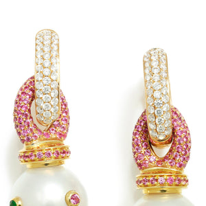 Once Upon A Diamond Earrings Rose & Yellow Gold Rosa Van Parys Pearl Earrings with Diamonds & Gems 18K Gold