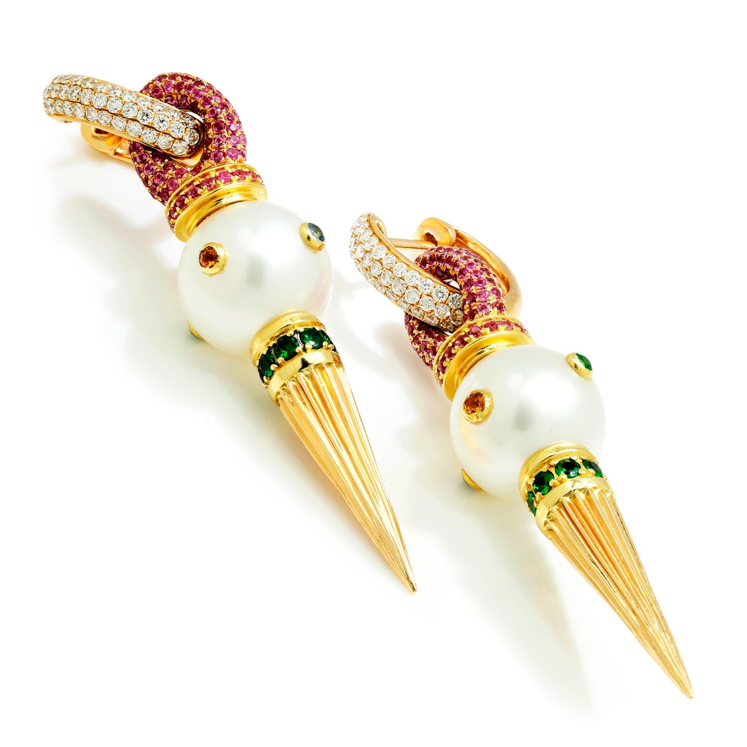 Once Upon A Diamond Earrings Rose & Yellow Gold Rosa Van Parys Pearl Earrings with Diamonds & Gems 18K Gold