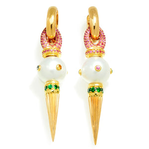 Once Upon A Diamond Earrings Rose & Yellow Gold Rosa Van Parys Pearl Earrings with Diamonds & Gems 18K Gold