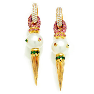 Once Upon A Diamond Earrings Rose & Yellow Gold Rosa Van Parys Pearl Earrings with Diamonds & Gems 18K Gold