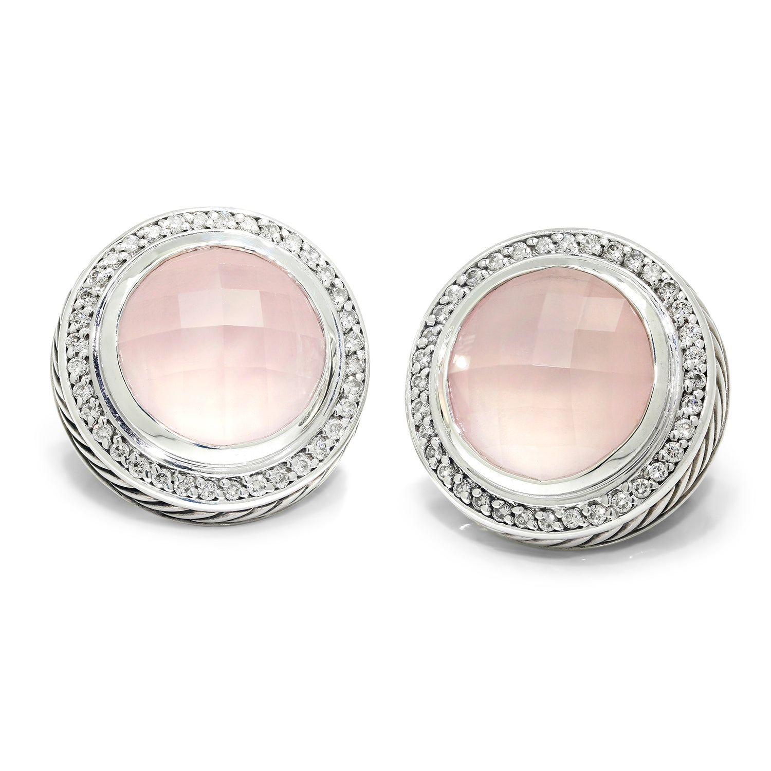 Once Upon A Diamond Earrings Sterling Silver David Yurman Rose Quartz Earrings with Diamonds Sterling Silver
