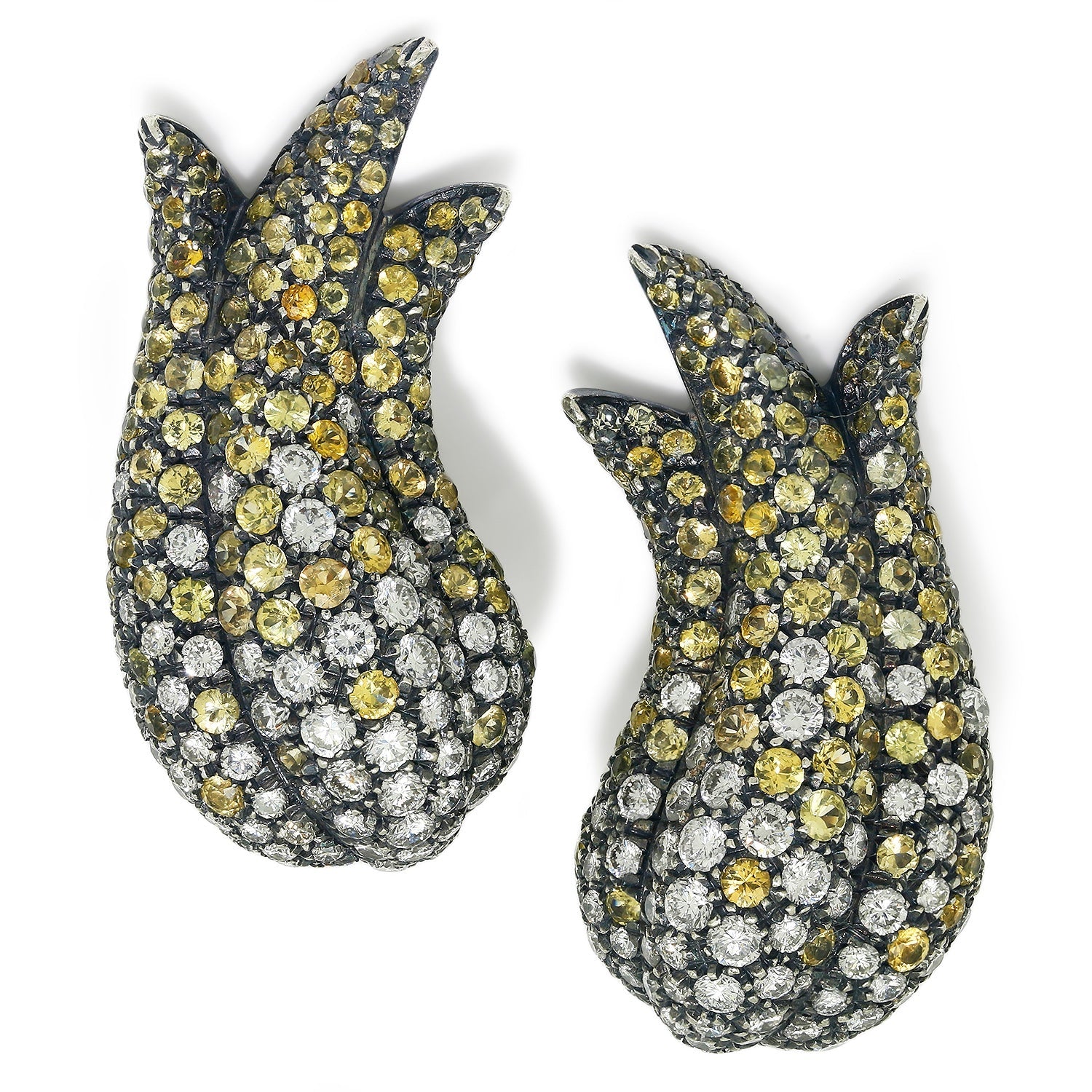 Once Upon A Diamond Earrings Sterling Silver & Gold Cantamessa Diamond Earrings with Yellow Sapphires 18K Gold & Silver