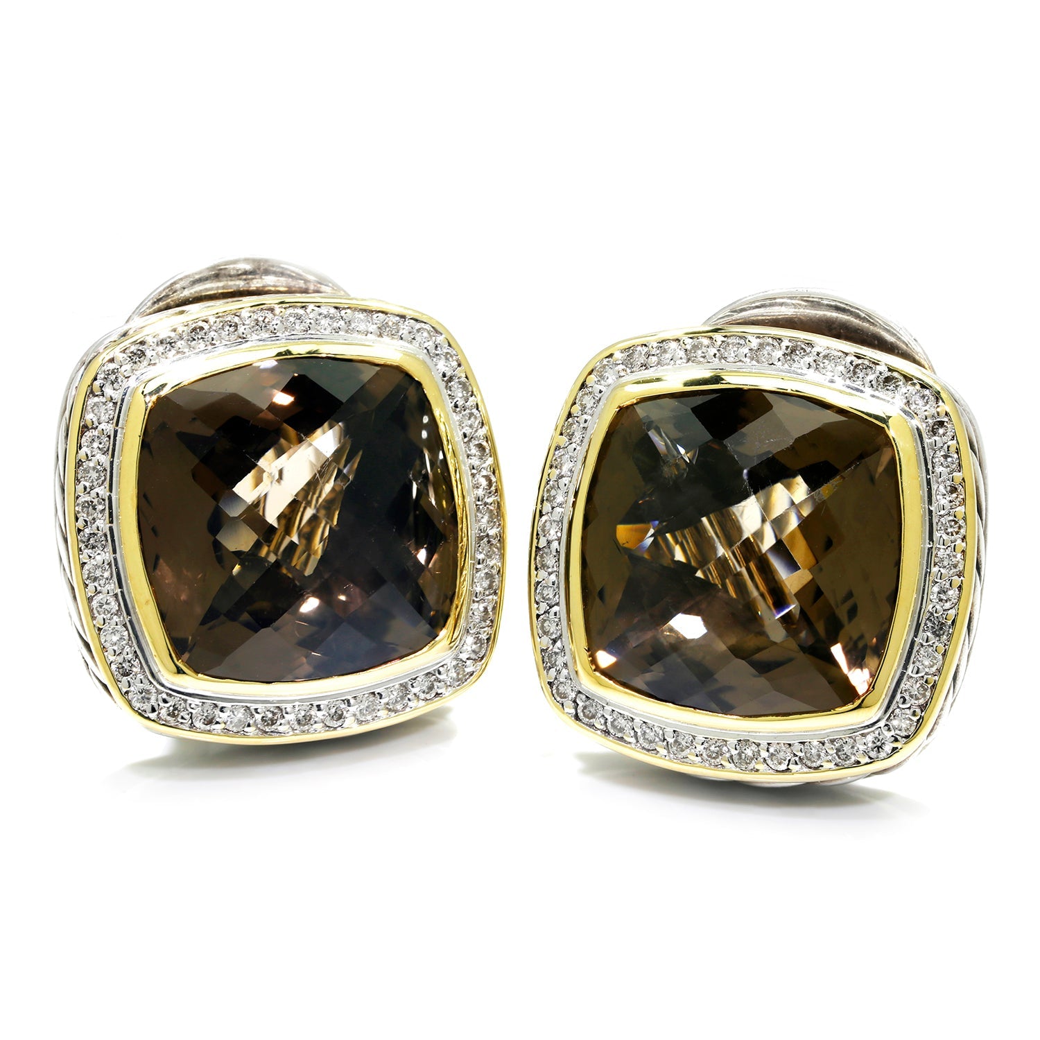 Once Upon A Diamond Earrings Sterling Silver & Yellow Gold David Yurman Albion Smoky Quartz Earrings with Diamonds 925 750
