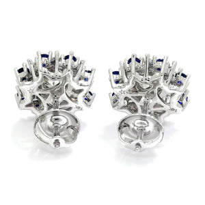 Once Upon A Diamond Earrings White Gold Euro Diamond Stud Earrings with Sapphires 14K White Gold 1.30ctw