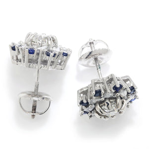 Once Upon A Diamond Earrings White Gold Euro Diamond Stud Earrings with Sapphires 14K White Gold 1.30ctw