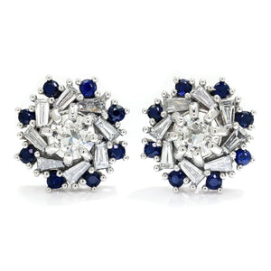 Once Upon A Diamond Earrings White Gold Euro Diamond Stud Earrings with Sapphires 14K White Gold 1.30ctw