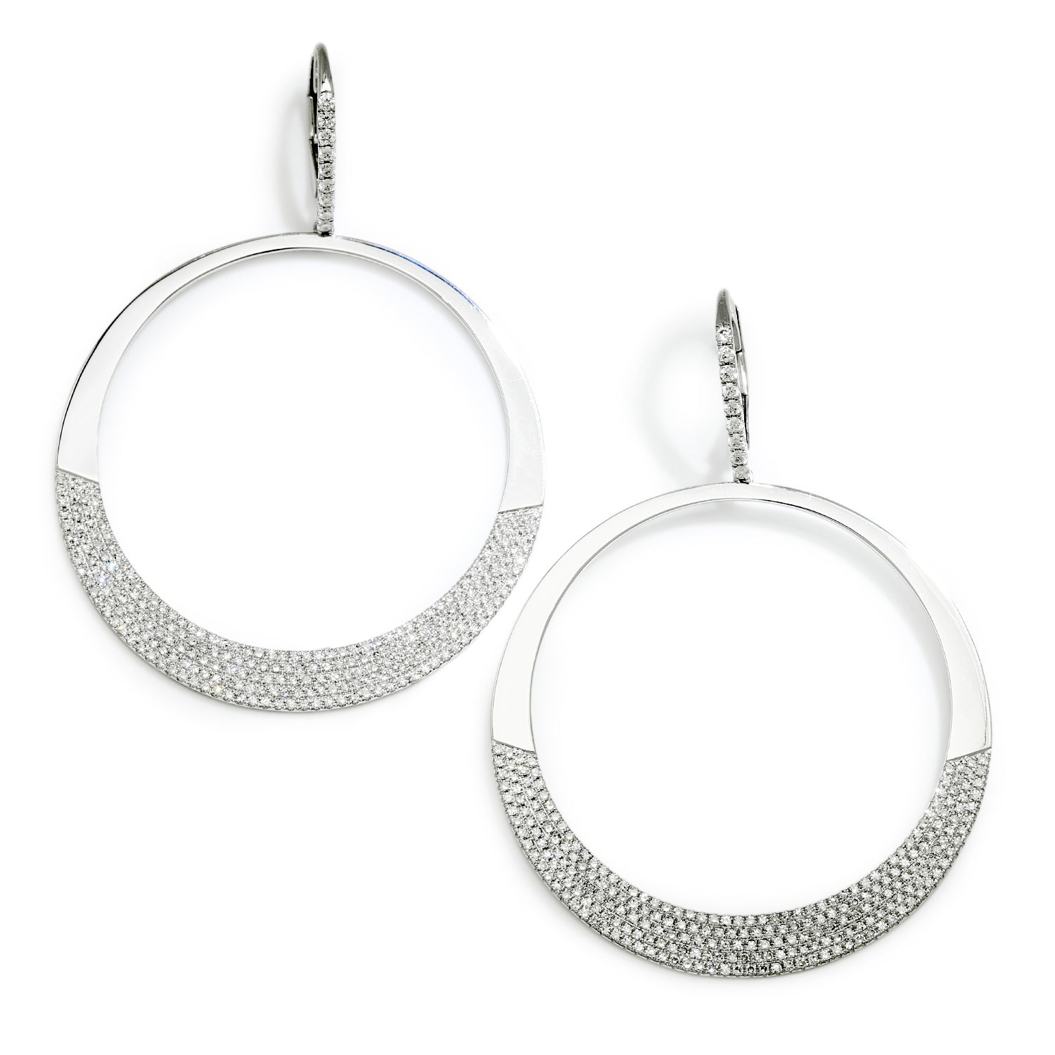 Once Upon A Diamond Earrings White Gold Pave Diamond Dangle Hoop Earrings 14K White Gold 1.38ctw