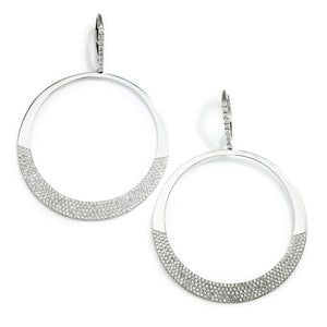 Once Upon A Diamond Earrings White Gold Pave Diamond Dangle Hoop Earrings 14K White Gold 1.38ctw
