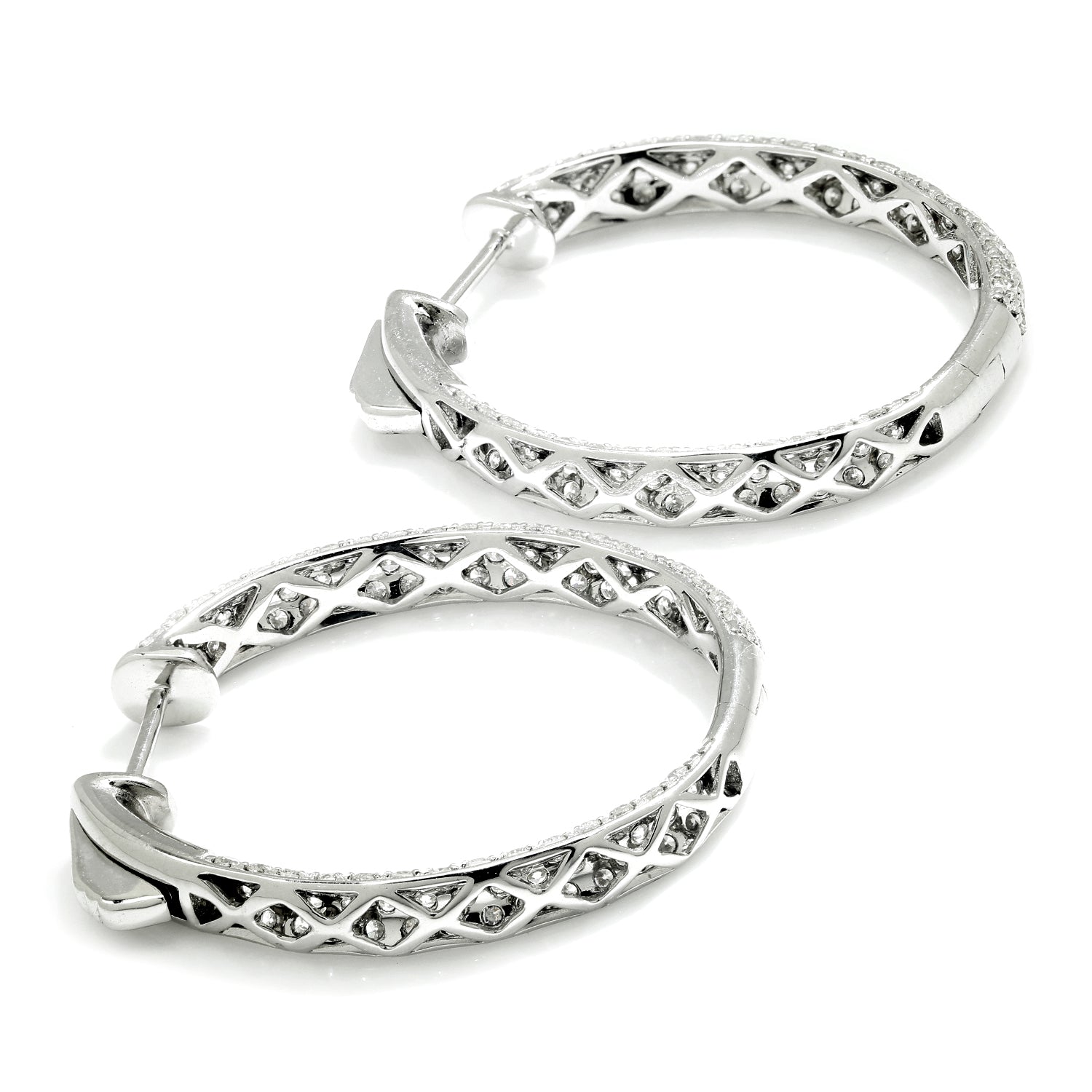 Once Upon A Diamond Earrings White Gold Pave Diamond In & Out Oval Hoop Earrings 14K White Gold 1.82ctw