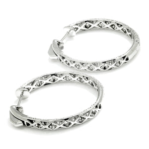 Once Upon A Diamond Earrings White Gold Pave Diamond In & Out Oval Hoop Earrings 14K White Gold 1.82ctw