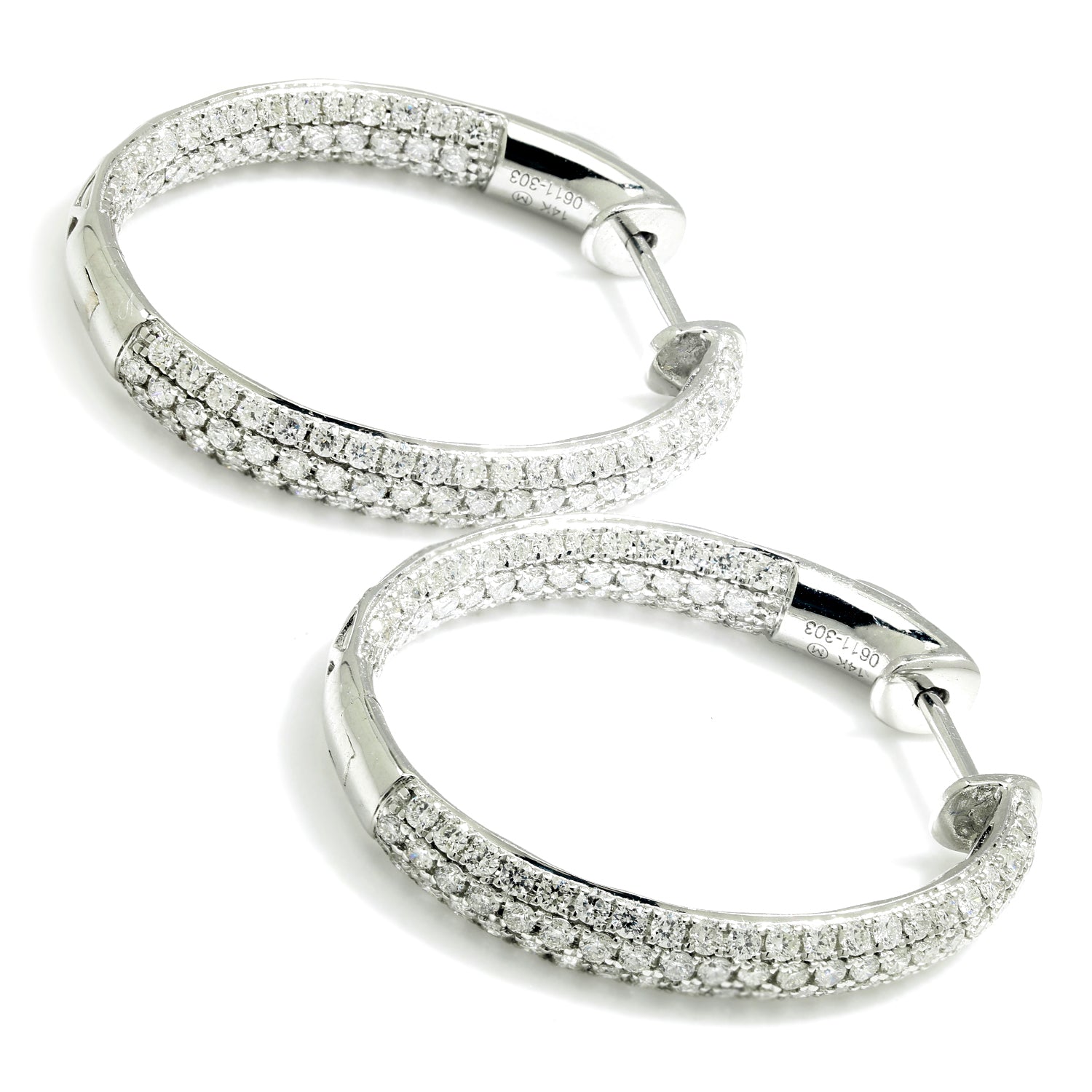 Once Upon A Diamond Earrings White Gold Pave Diamond In & Out Oval Hoop Earrings 14K White Gold 1.82ctw