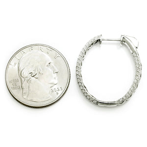 Once Upon A Diamond Earrings White Gold Pave Diamond In & Out Oval Hoop Earrings 14K White Gold 1.82ctw