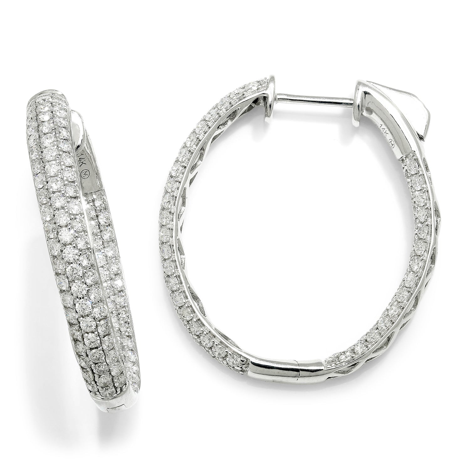Once Upon A Diamond Earrings White Gold Pave Diamond In & Out Oval Hoop Earrings 14K White Gold 1.82ctw