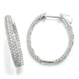 Once Upon A Diamond Earrings White Gold Pave Diamond In & Out Oval Hoop Earrings 14K White Gold 1.82ctw