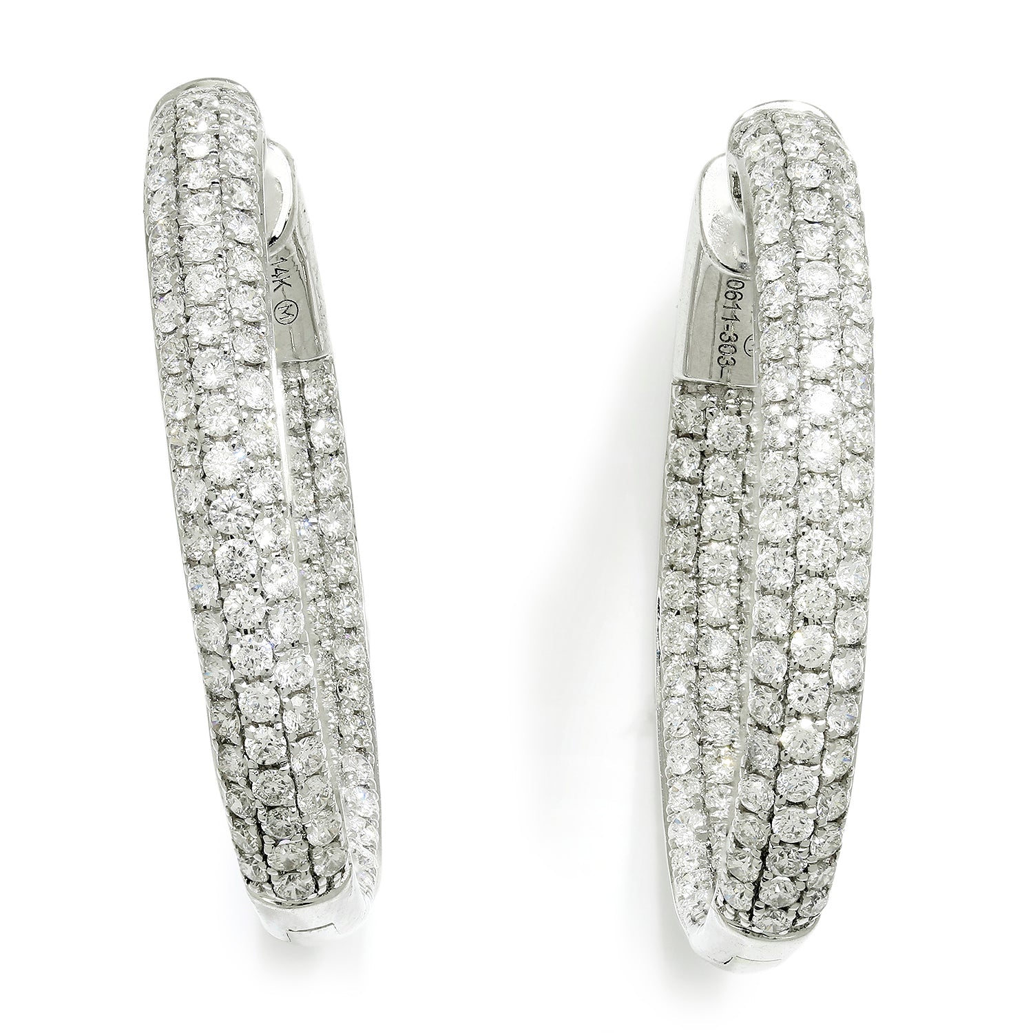 Once Upon A Diamond Earrings White Gold Pave Diamond In & Out Oval Hoop Earrings 14K White Gold 1.82ctw