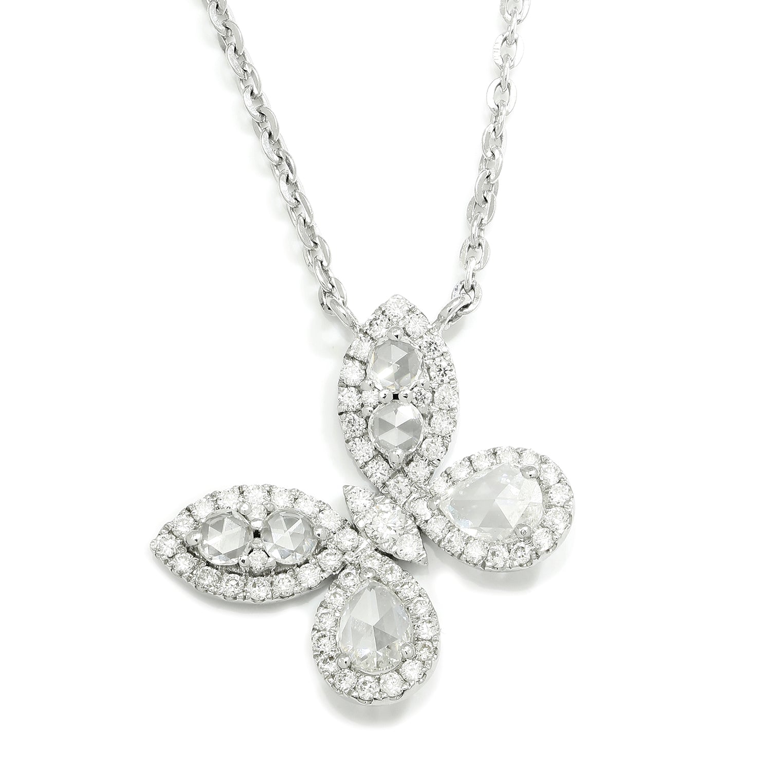 Once Upon A Diamond Earrings White Gold Rose Cut Diamond Butterfly Pendant Necklace 18K White Gold 0.41ctw