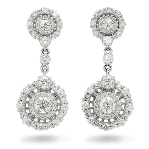 Once Upon A Diamond Earrings White Gold Round Diamond Double-Circle Drop Earrings White Gold 2.30ctw
