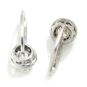 Once Upon A Diamond Earrings White Gold Round Diamond Halo Drop Leverback Earrings 14K White Gold 1.66ctw