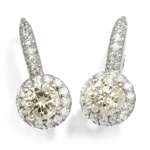 Once Upon A Diamond Earrings White Gold Round Diamond Halo Drop Leverback Earrings 14K White Gold 1.66ctw