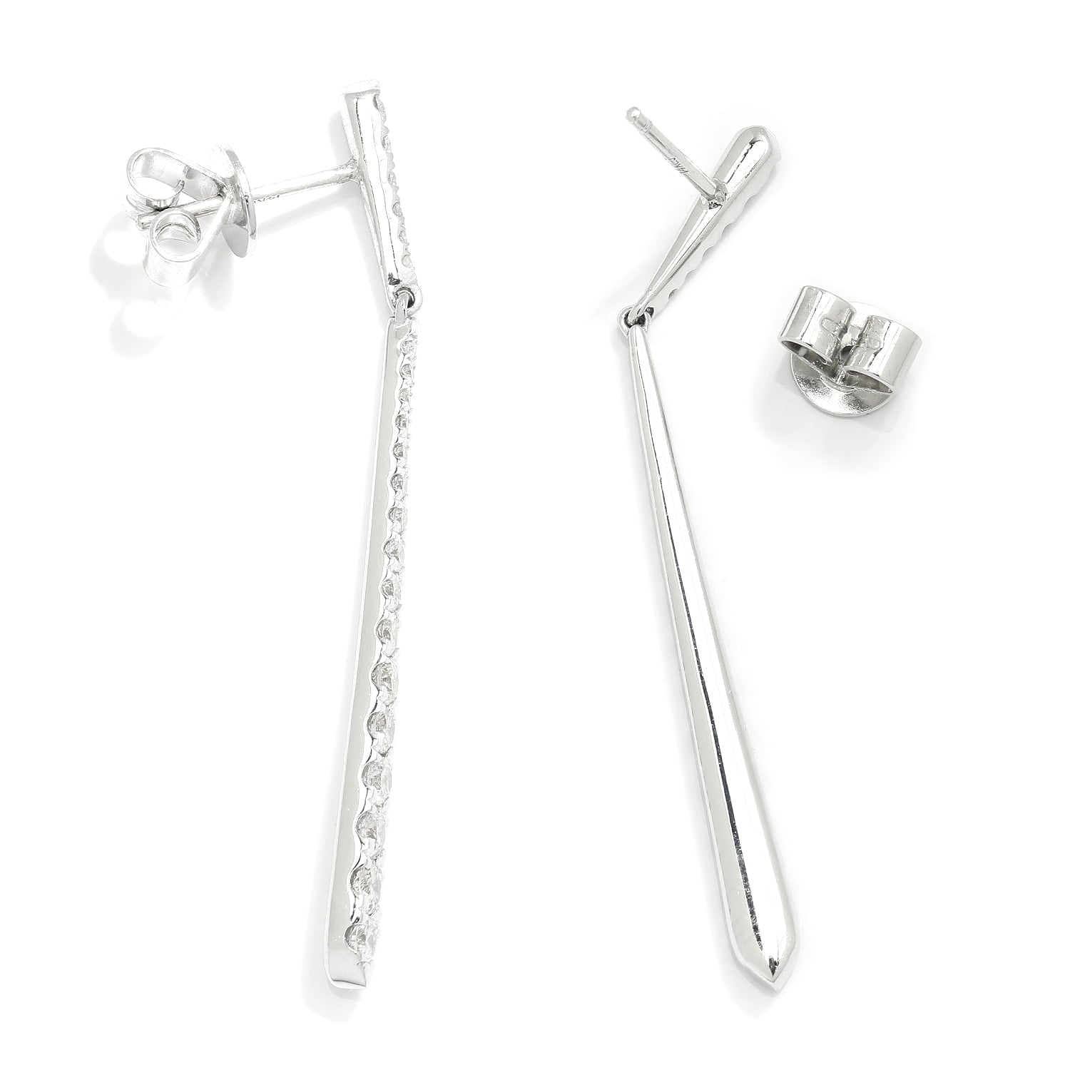 Once Upon A Diamond Earrings White Gold Tapered Dangle Drop Diamond Earrings 14K White Gold 1.00ctw