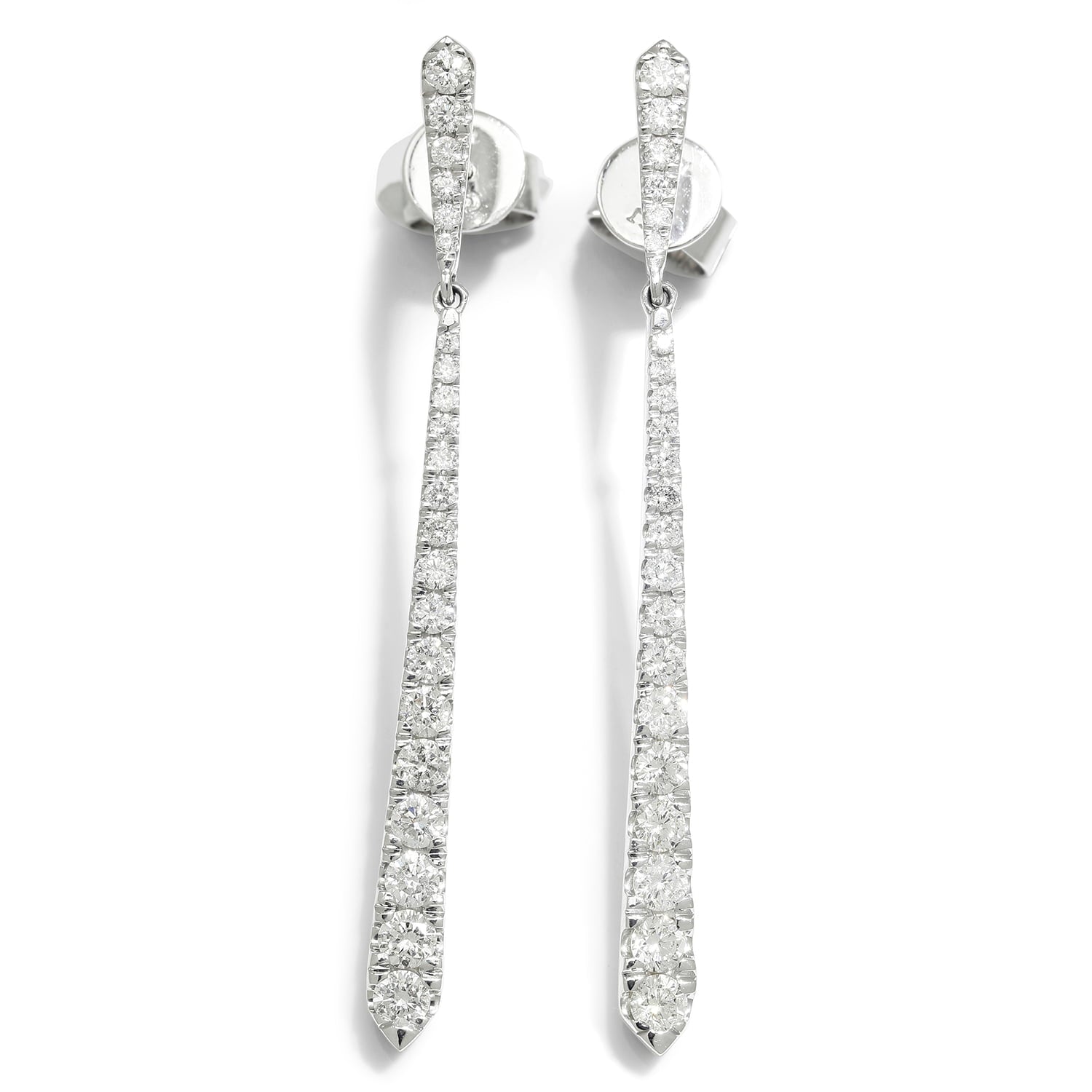 Once Upon A Diamond Earrings White Gold Tapered Dangle Drop Diamond Earrings 14K White Gold 1.00ctw