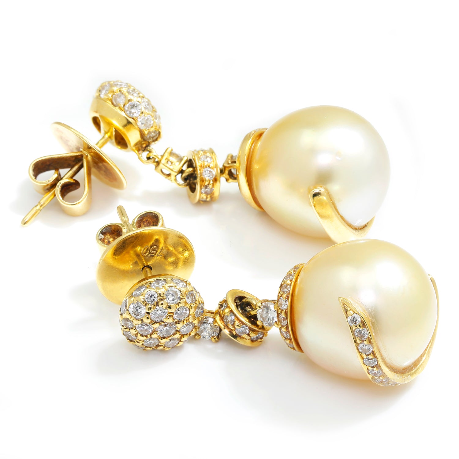 12x16mm White South Sea Shell Pearl Dangle Earrings – Gold Plated, Teardrop, Nickel-Free, Handmade