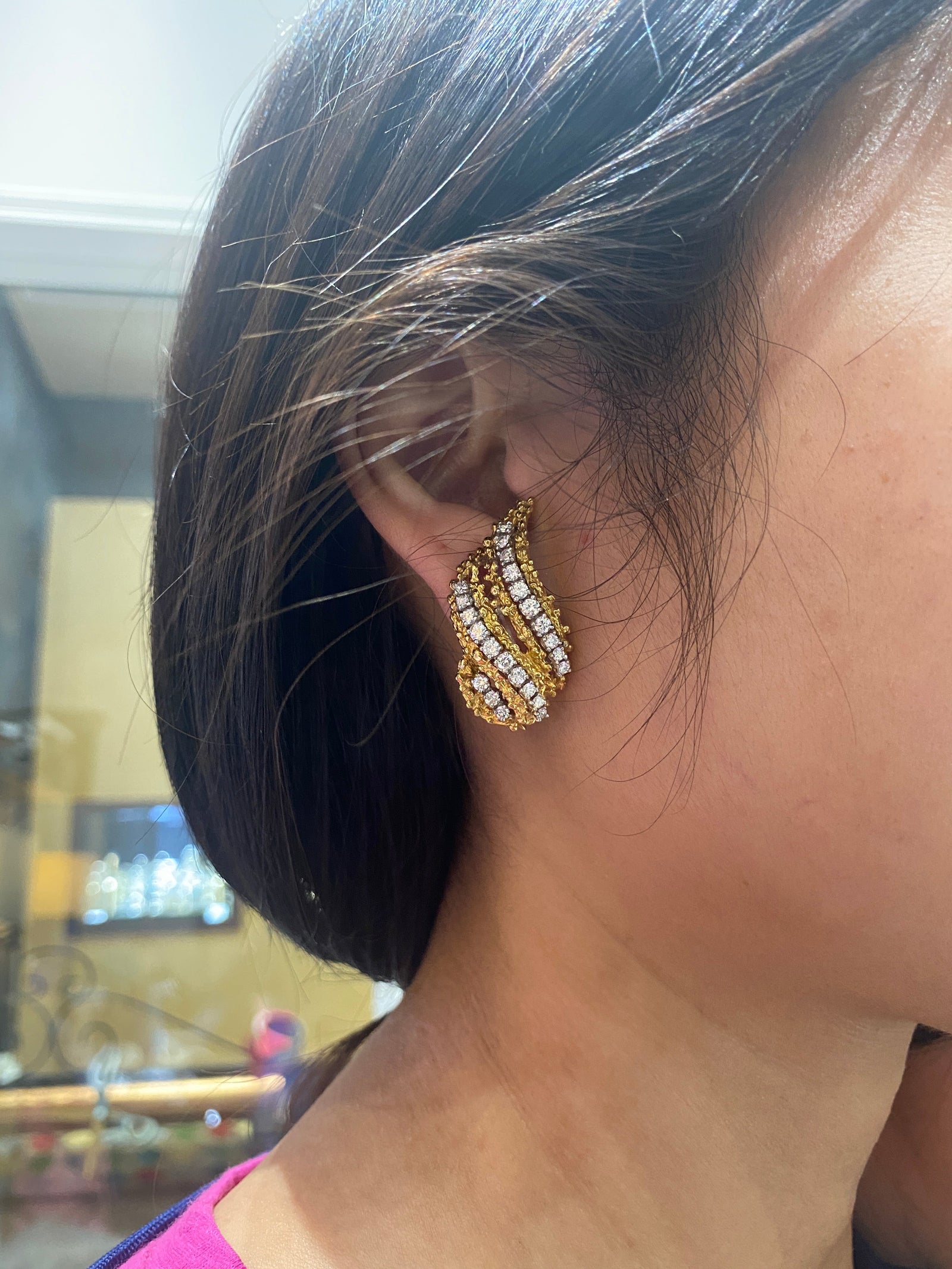 Once Upon A Diamond Bracelet White & Yellow Gold Vintage Diamond Flame Earrings 18K Yellow Gold 2.50ctw