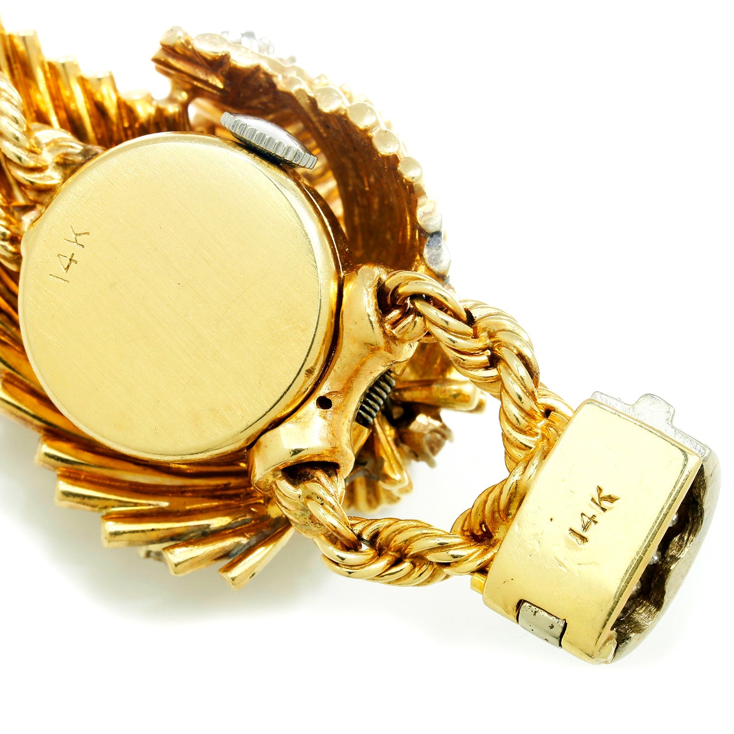 Once Upon A Diamond Earrings White & Yellow Gold Vintage Ebel Flip-Top Lady's Diamond Manual Wind Watch 14K